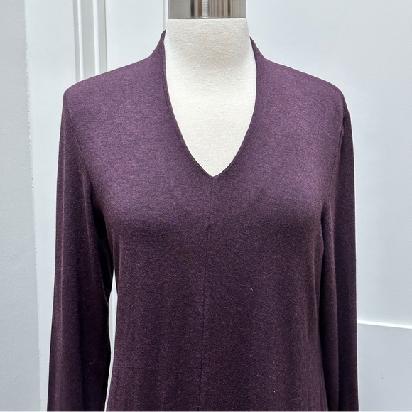 EILEEN FISHER High Back Long Sleeve V-Neck Knee Length Dress - Picture 2 of 10